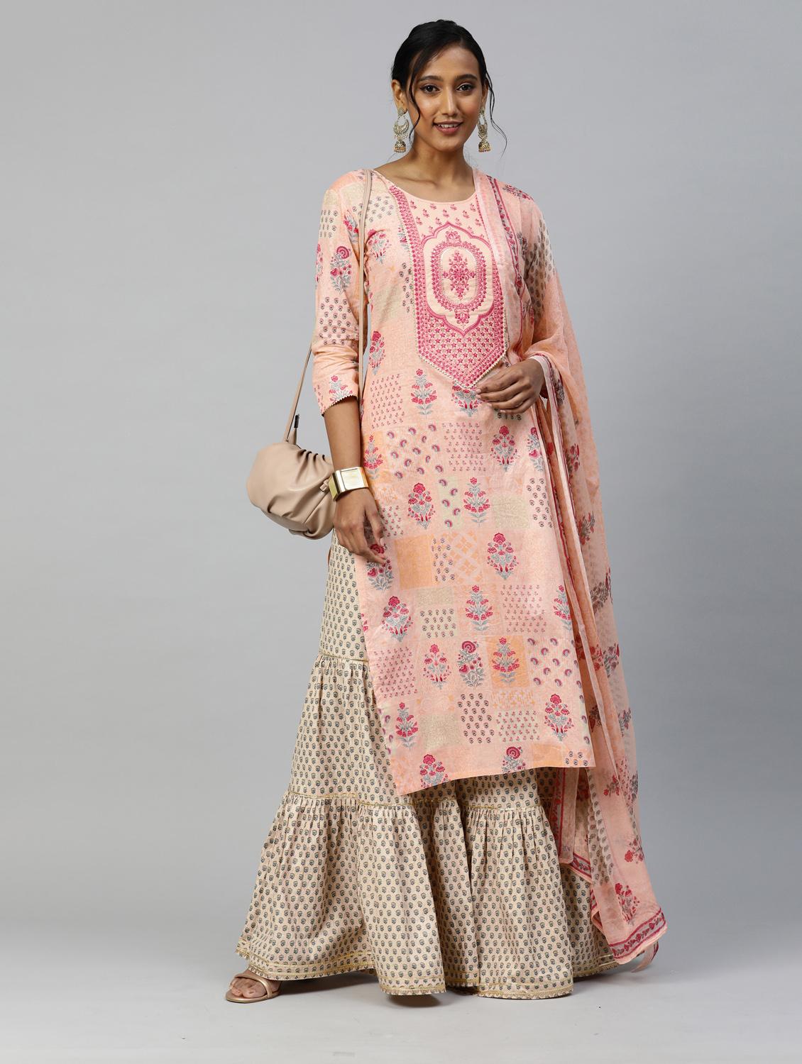 embroidered suit set with dupatta - 18875474 - Standard Image - 3