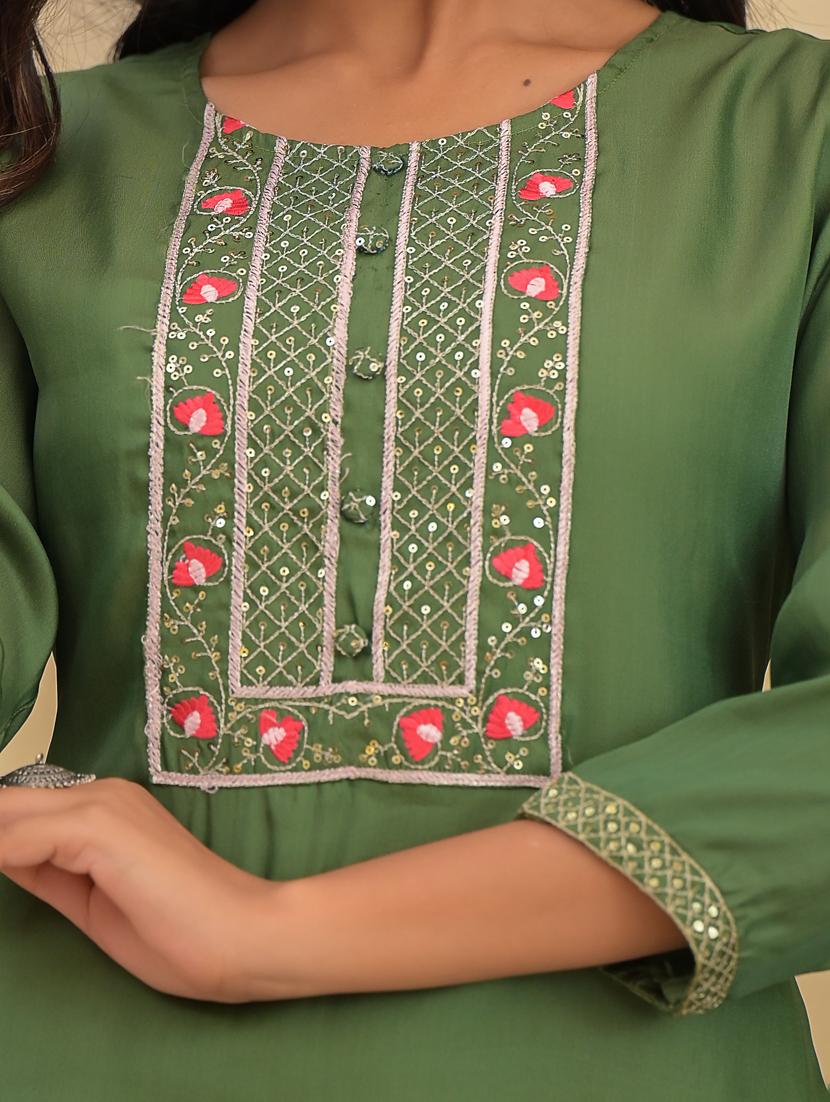 embroidered kurta pant dupatta set - 18875677 - Standard Image - 3