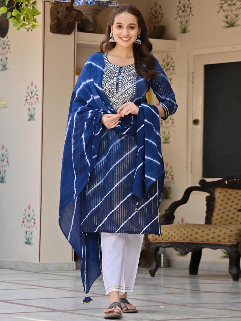 printed kurta pant dupatta set - 18875680 -  Zoom Image - 0