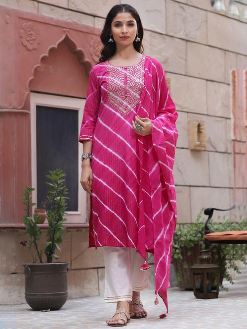 printed kurta pant dupatta set - 18875681 - Standard Image - 0