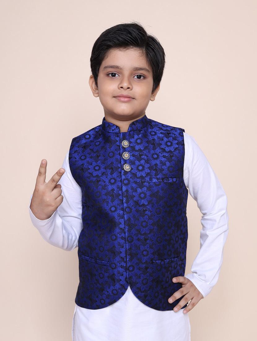 boys mandarin neck printed nehru jacket 