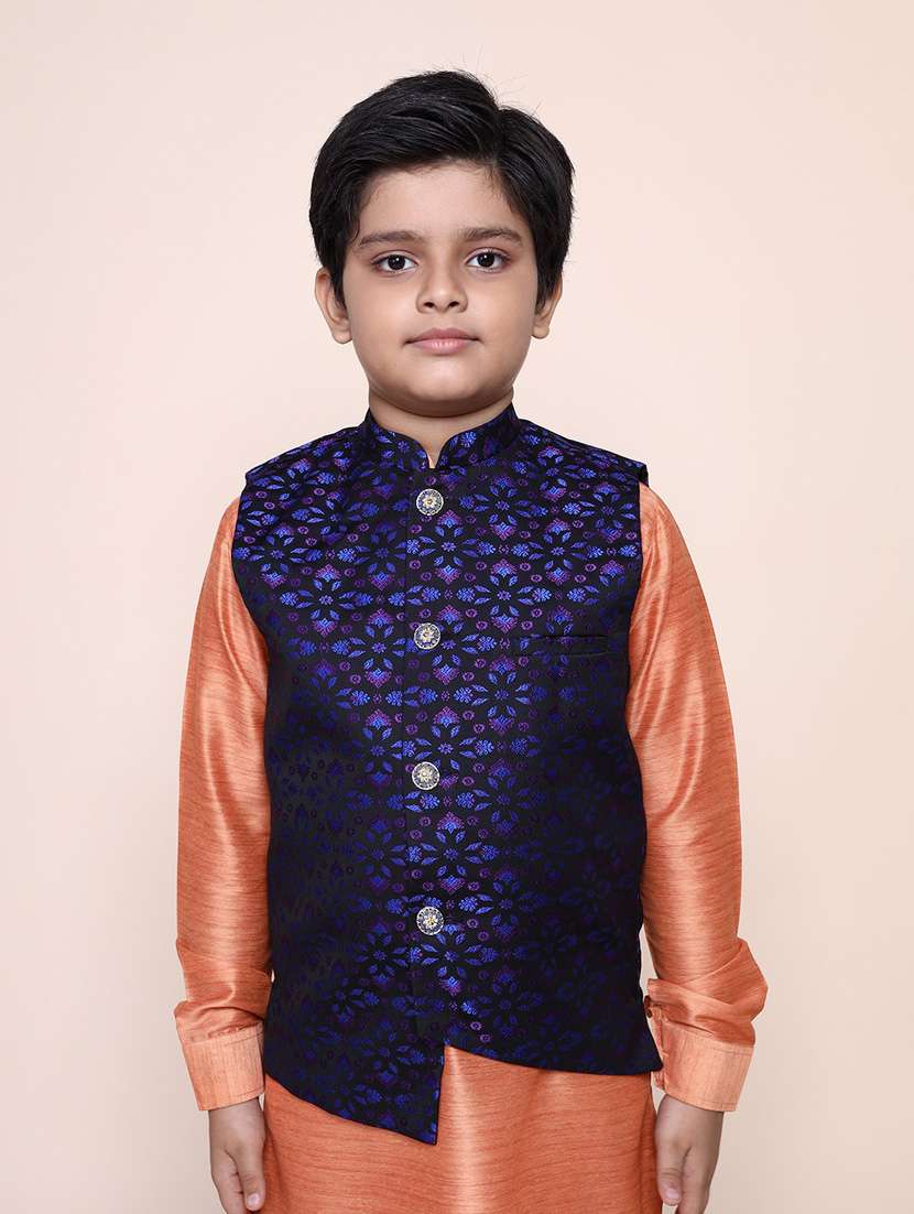 boys mandarin neck printed nehru jacket - 18875919 - Zoom Image - 0