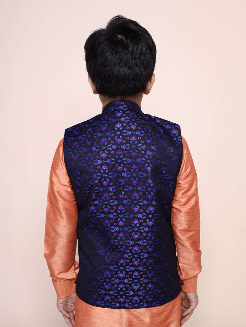 boys mandarin neck printed nehru jacket - 18875919 - Standard Image - 3