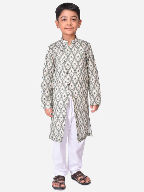 boys mandarin neck printed kurta pyjama set - 18875994 - Standard Image - 0