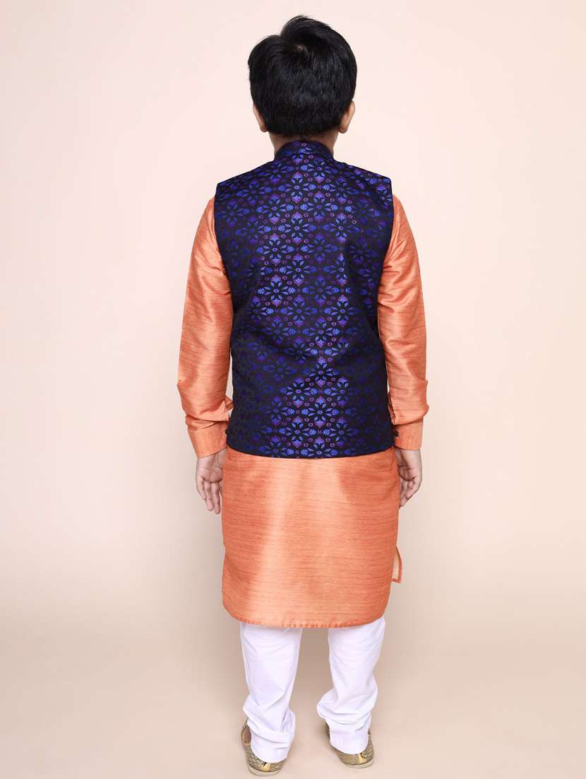boys mandarin neck solid kurta pyjama set with nehru jacket  - 18876031 -  Standard Image - 3