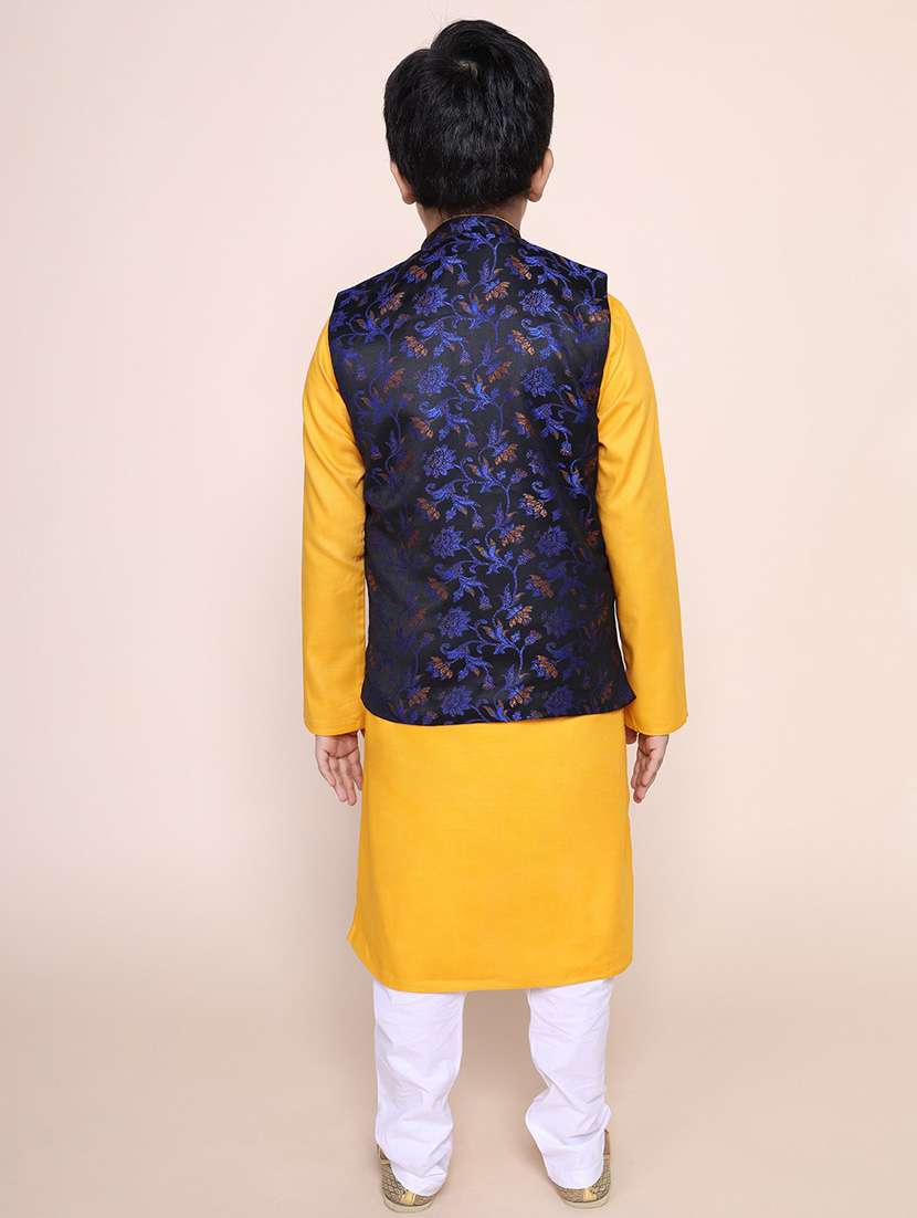 boys mandarin neck solid kurta pyjama set with nehru jacket  - 18876032 -  Standard Image - 3