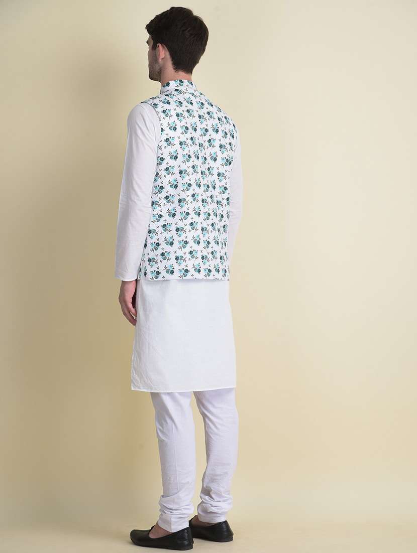 white cotton kurta pyjama with jacket ethnic wear set - 18876060 - Standard Image - 3