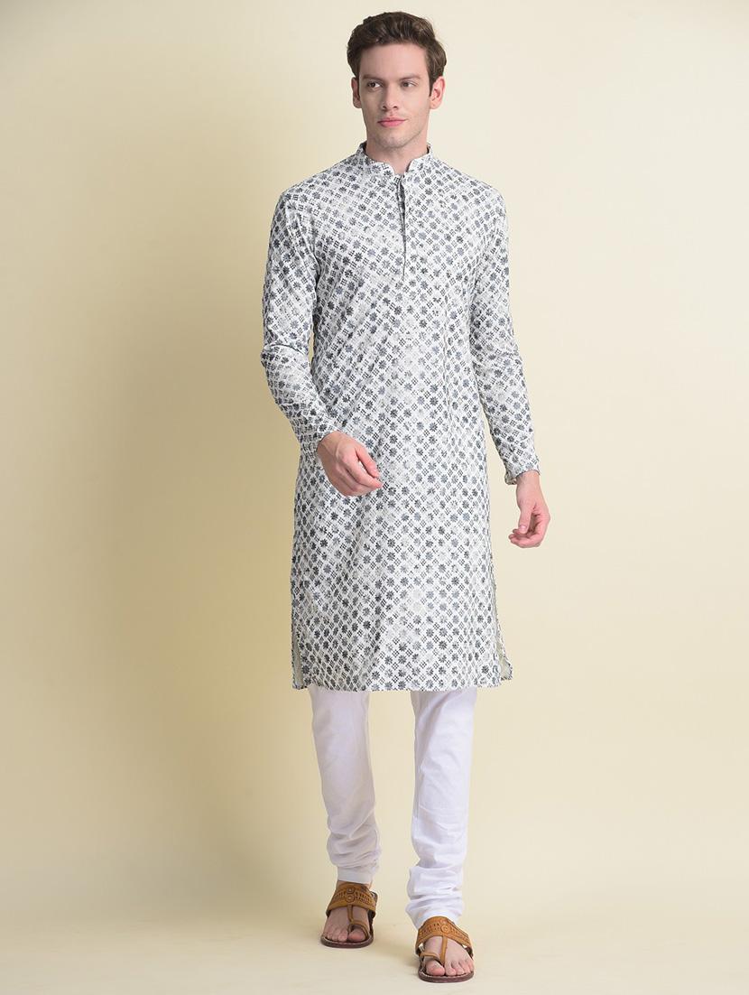 white cotton kurta pyjama ethnic wear set - 18876089 -  Zoom Image - 0