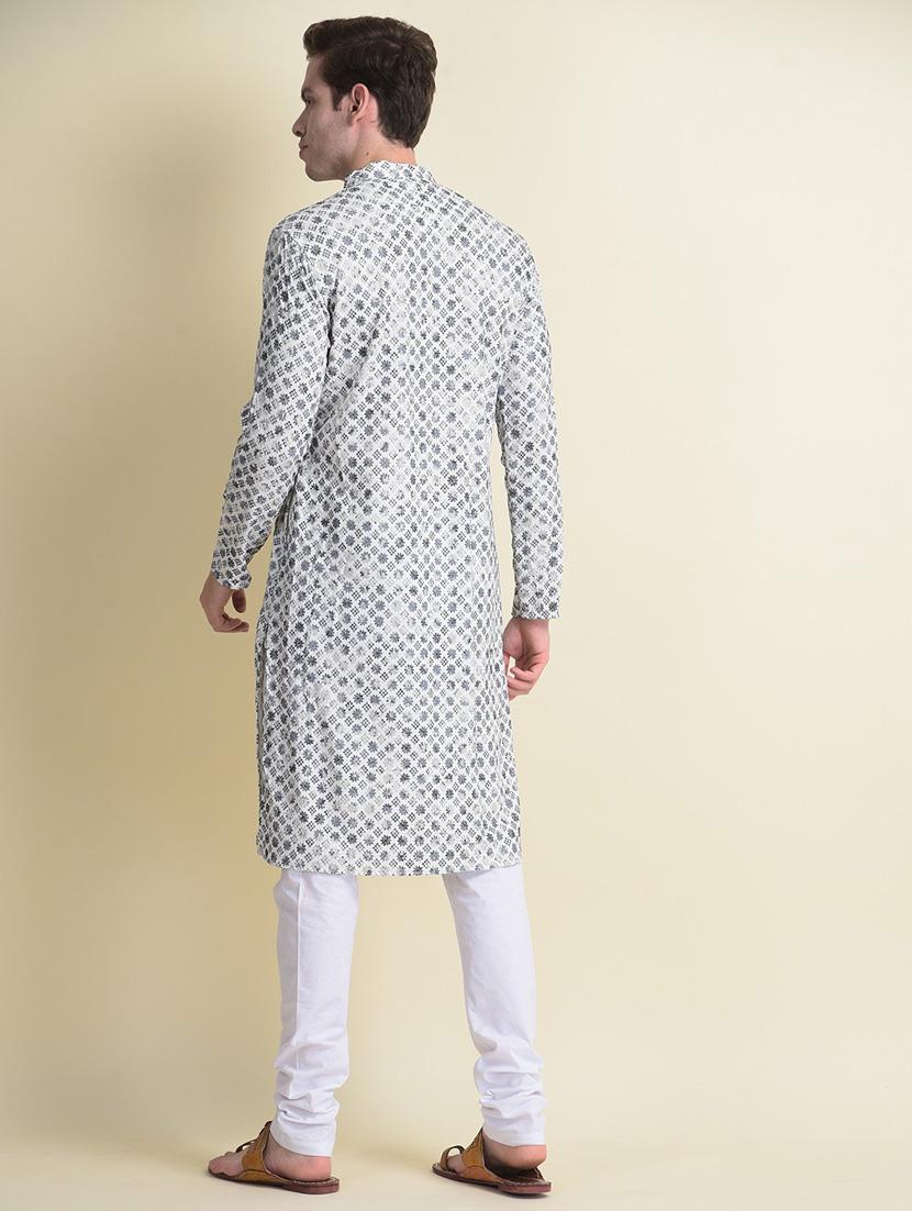 white cotton kurta pyjama ethnic wear set - 18876089 - Standard Image - 3