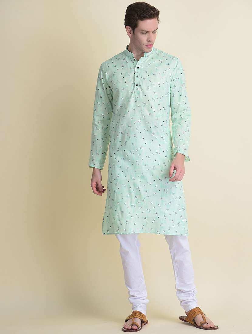 men printed mandarin neck long kurta - 18876266 -  Zoom Image - 0