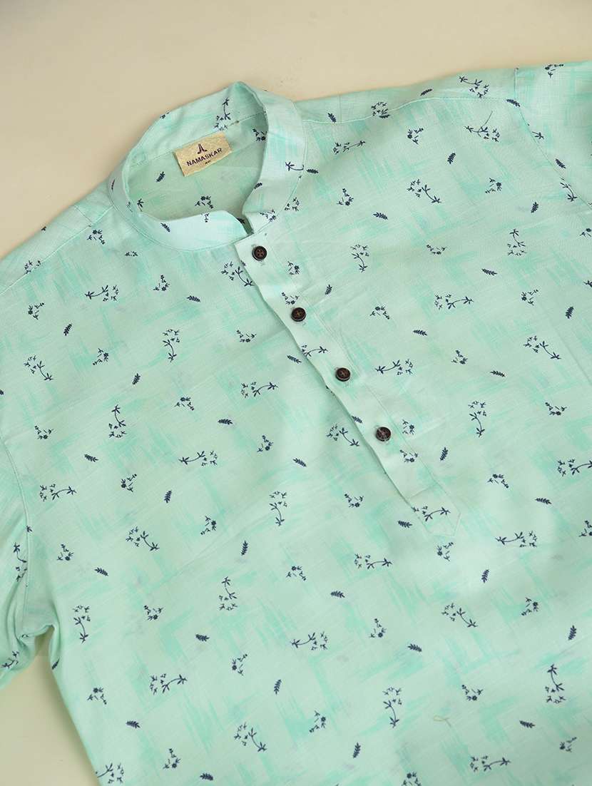 men printed mandarin neck long kurta - 18876266 - Standard Image - 3
