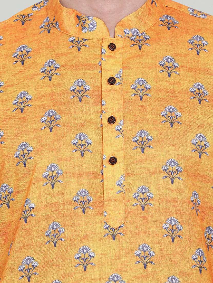 men printed mandarin neck long kurta - 18876353 -  Standard Image - 3