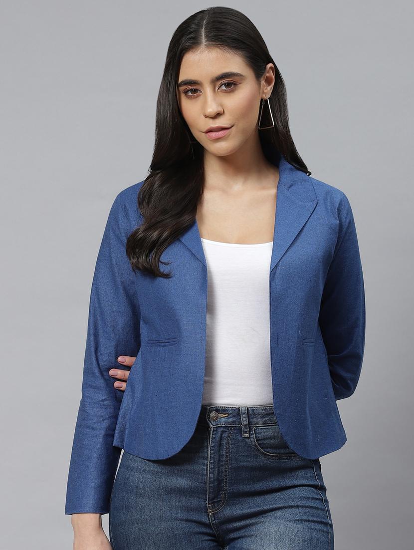 blue cotton single breasted blazer - 18876605 - Zoom Image - 0