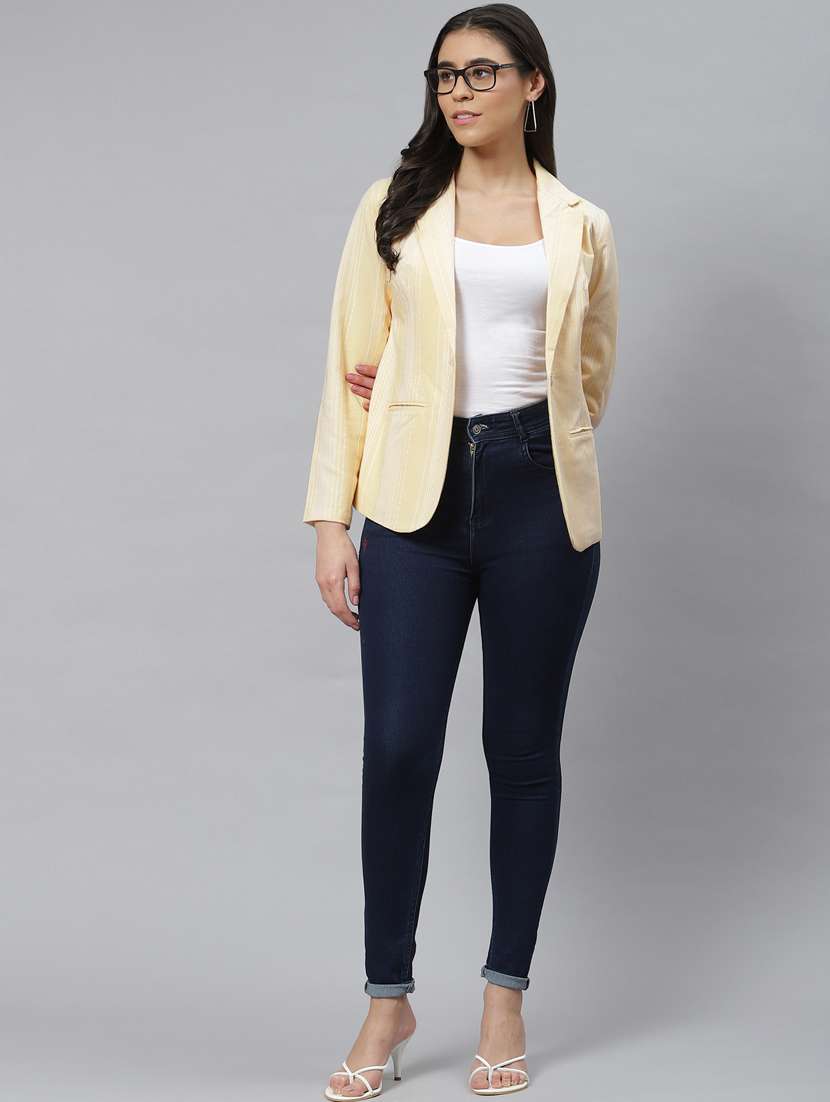 yellow cotton single breasted blazer - 18876607 - Standard Image - 3