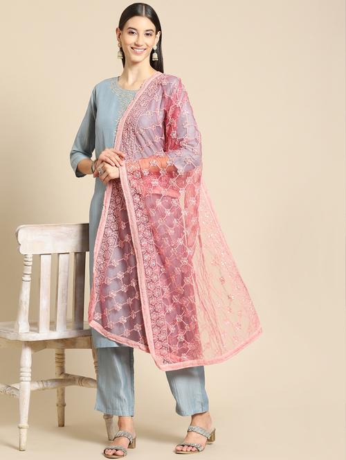 embroidered net dupatta - 18876737 -  Standard Image - 0