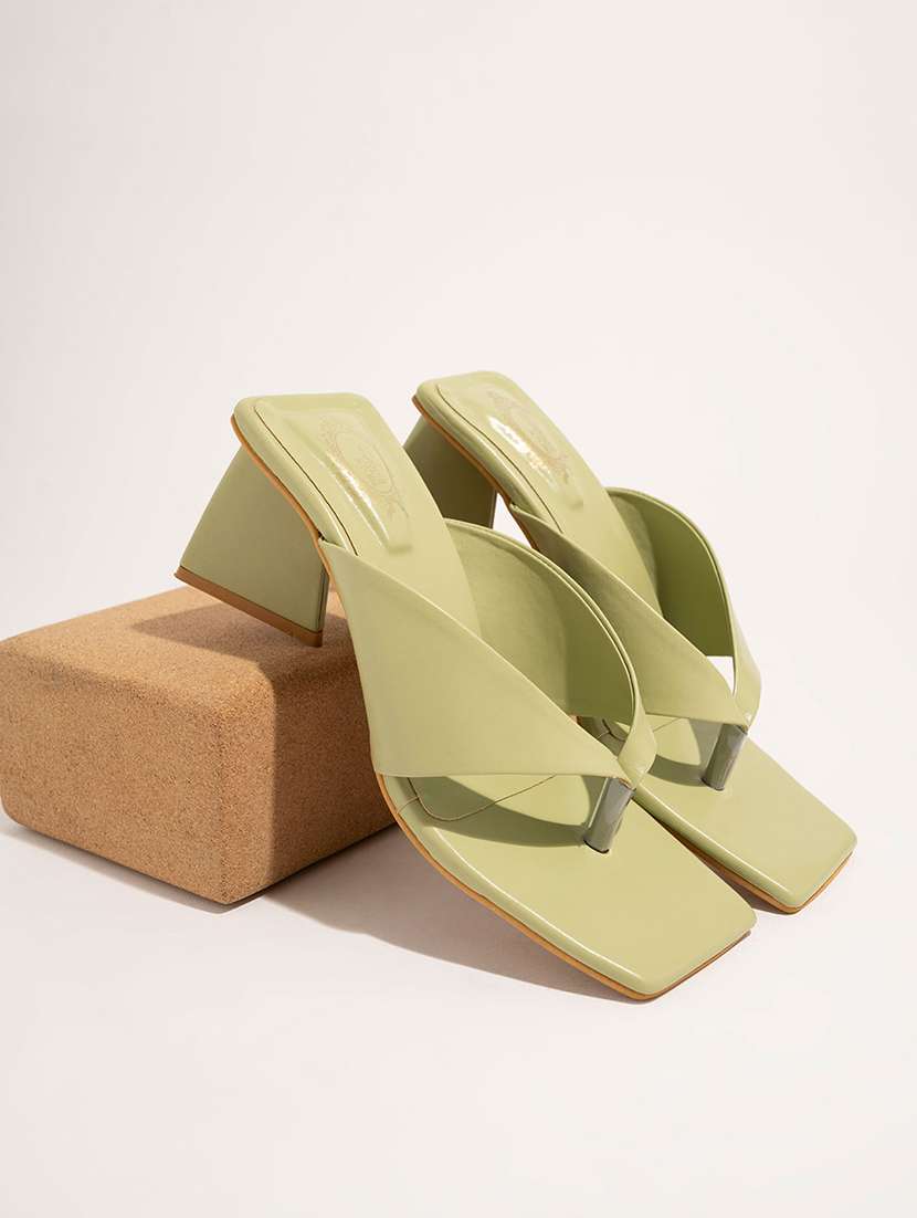 Buy online Green Synthetic Slip On Sandals from heels for Women by