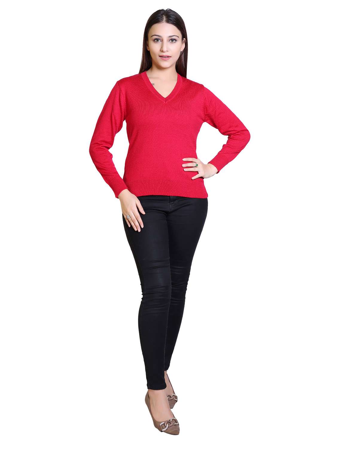 v-neck solid pullover - 18878021 - Standard Image - 3