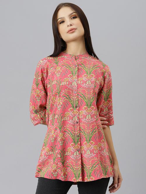pink printed mandarin a line tunic - 18878036 -  Standard Image - 0