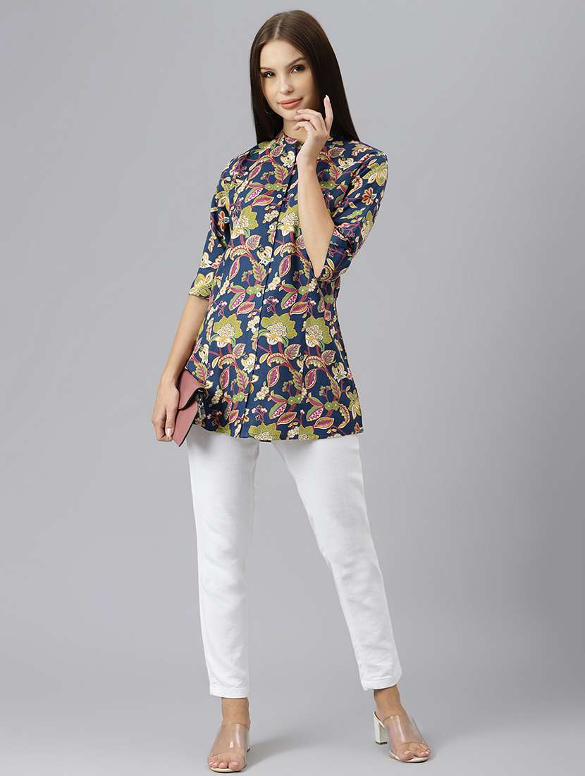 women's a line mandarin neck top - 18878039 - Standard Image - 3