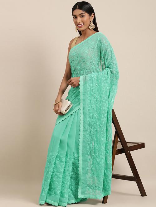 light blue georgette embroidered saree - 18879142 - Standard Image - 0