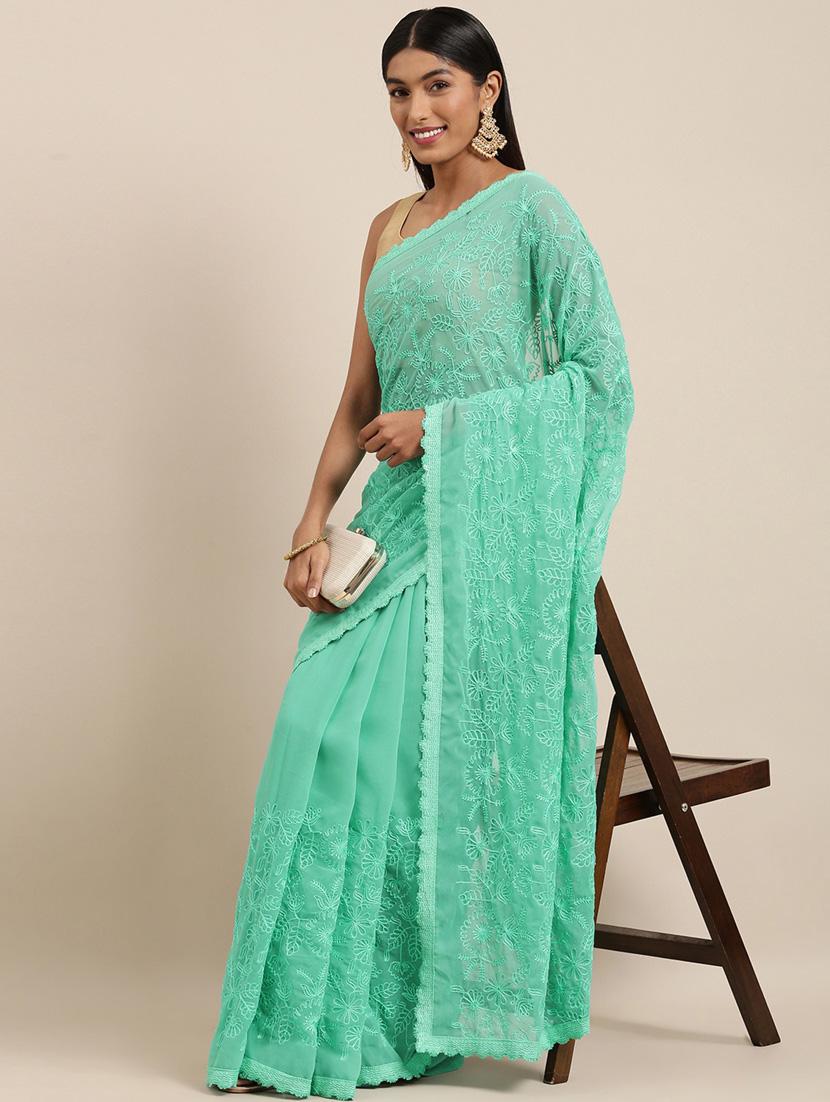 light blue georgette embroidered saree - 18879142 - Zoom Image - 0