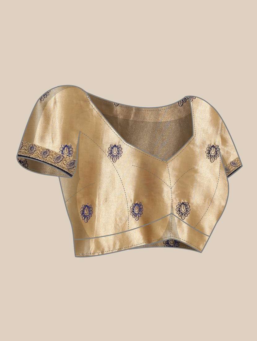 navy chiffon embroidered saree with blouse - 18879145 -  Standard Image - 3