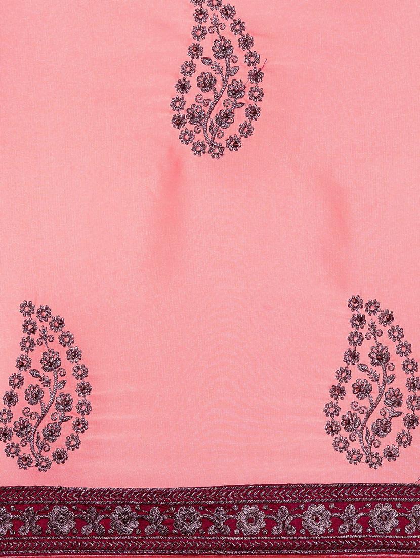 pink georgette embroidered saree with blouse - 18879148 - Standard Image - 5