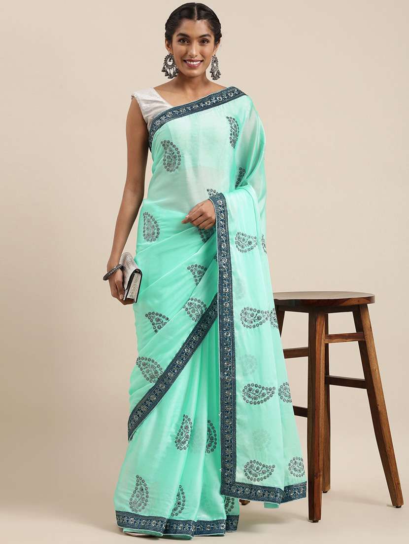light blue georgette embroidered saree with blouse - 18879149 - Zoom Image - 0