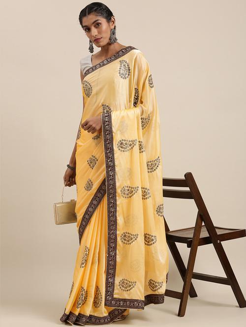cream georgette embroidered saree with blouse - 18879151 -  Standard Image - 0