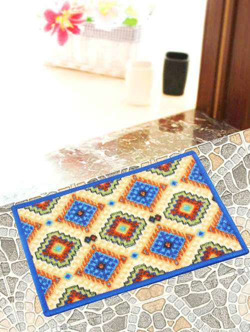 neska moda rectangle shape blue anti slip/anti skid microfiber checkered door/floor mat (38x58 cm)-fm55 - 18880794 -  Standard Image - 0