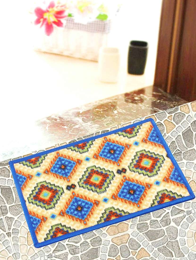 neska moda rectangle shape blue anti slip/anti skid microfiber checkered door/floor mat (38x58 cm)-fm55 - 18880794 -  Zoom Image - 0