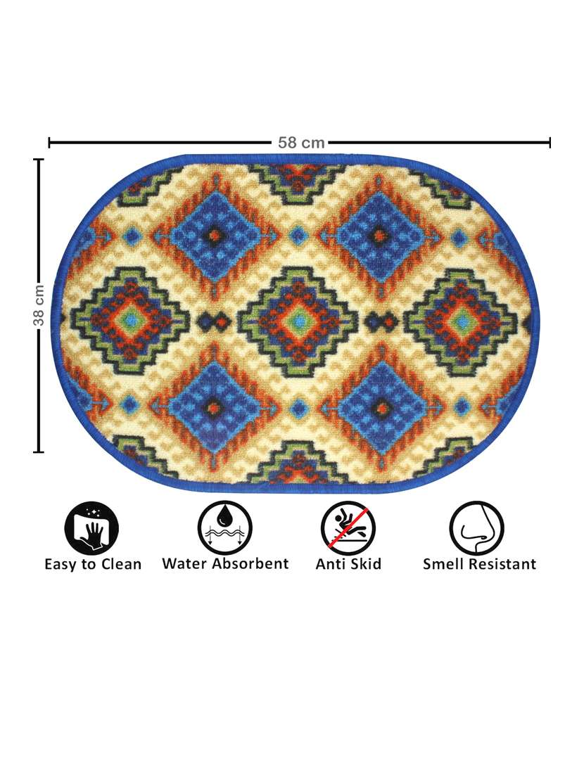 neska moda anti slip and anti skid blue microfiber oval shape floor/door mat (38x58 cm)-fm69 - 18880804 - Standard Image - 3