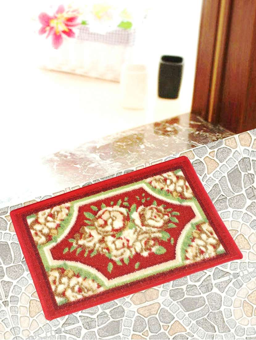 neska moda rectangle shape maroon anti slip/anti skid microfiber floral door/floor mat (38x58 cm)-fm52 - 18880809 - Zoom Image - 0