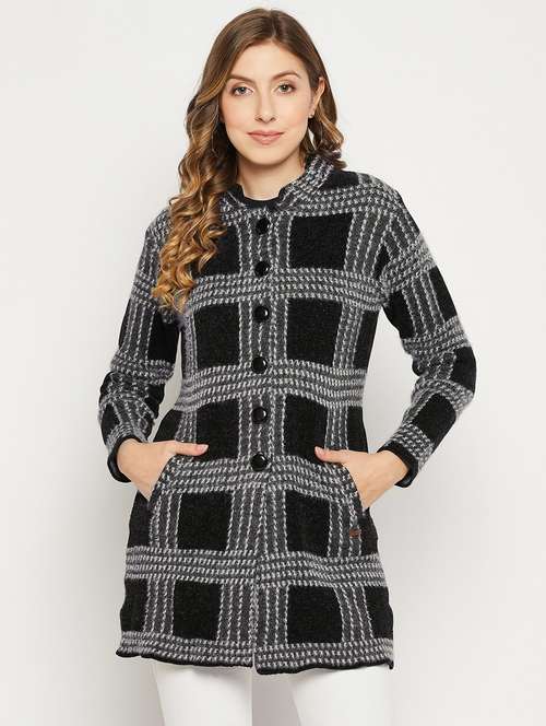 black coloured checkered cardigan - 18881126 -  Standard Image - 0