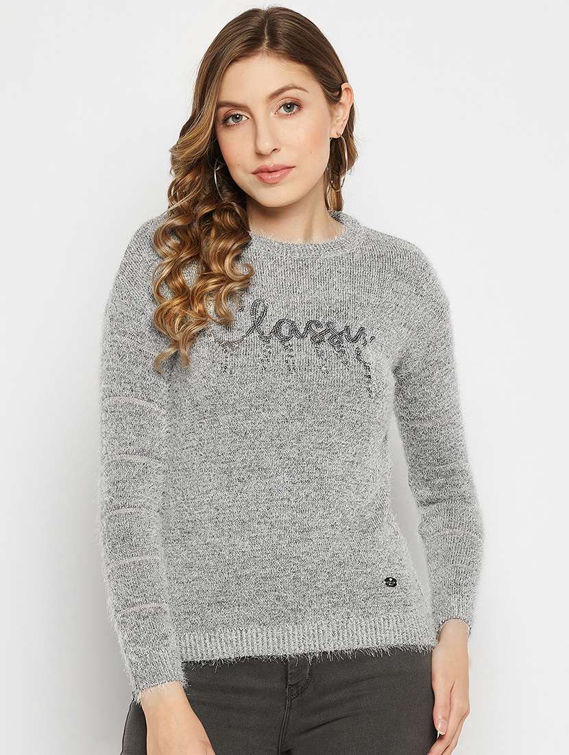 women sequence detailed round neck pullover