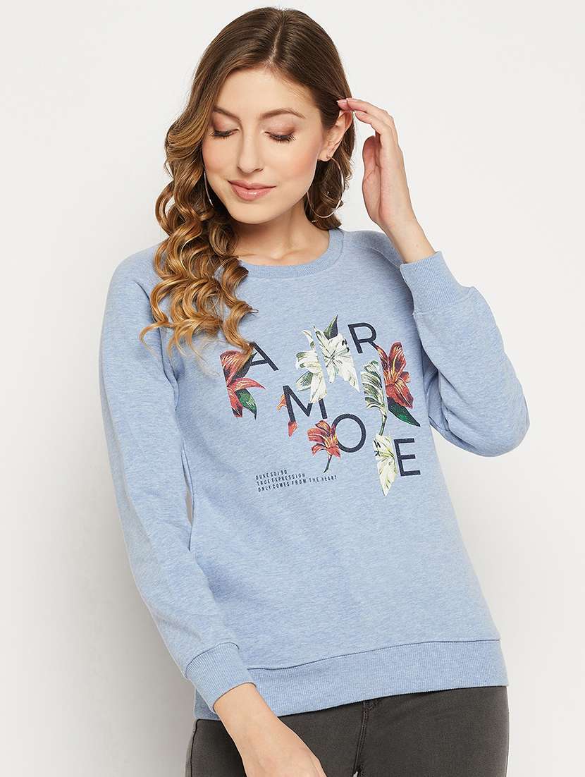 blue coloured  printed sweatshirt
