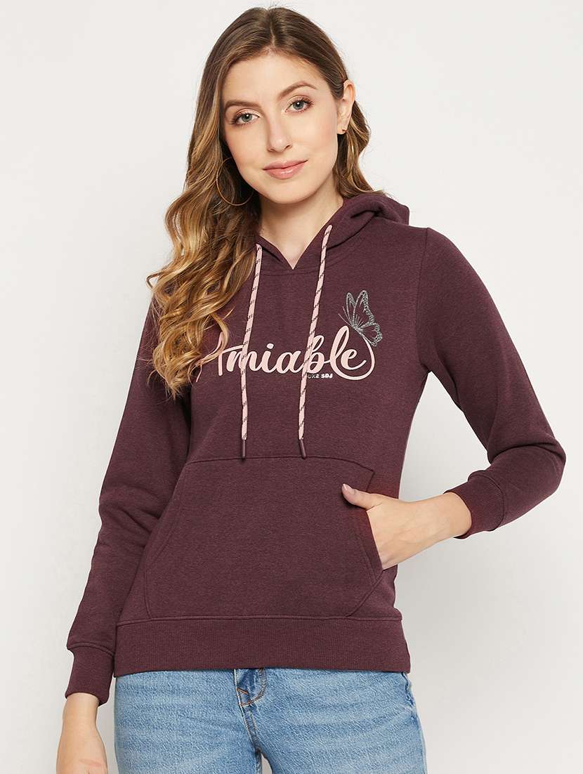 maroon coloured printed sweatshirt - 18881396 - Zoom Image - 0