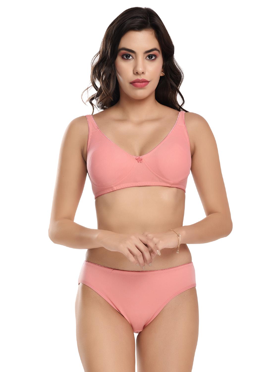 solid cotton regular bra & panty set - 18882545 - Zoom Image - 0