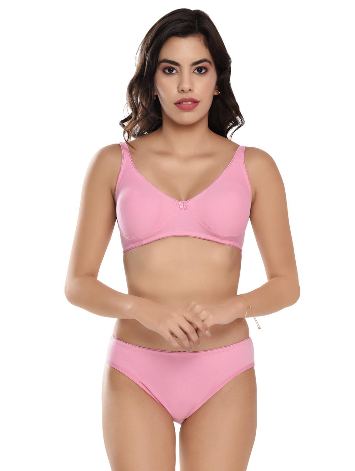 solid cotton regular bra & panty set - 18882548 - Zoom Image - 0