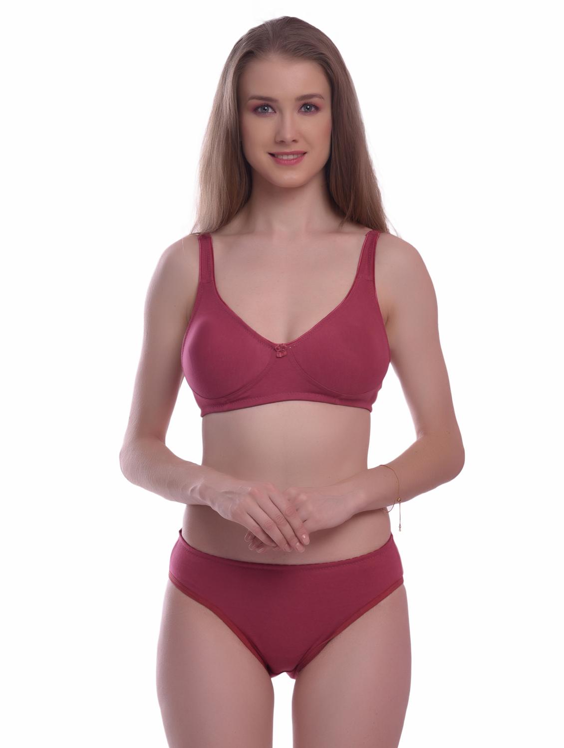 solid cotton regular bra & panty set - 18882552 - Zoom Image - 0