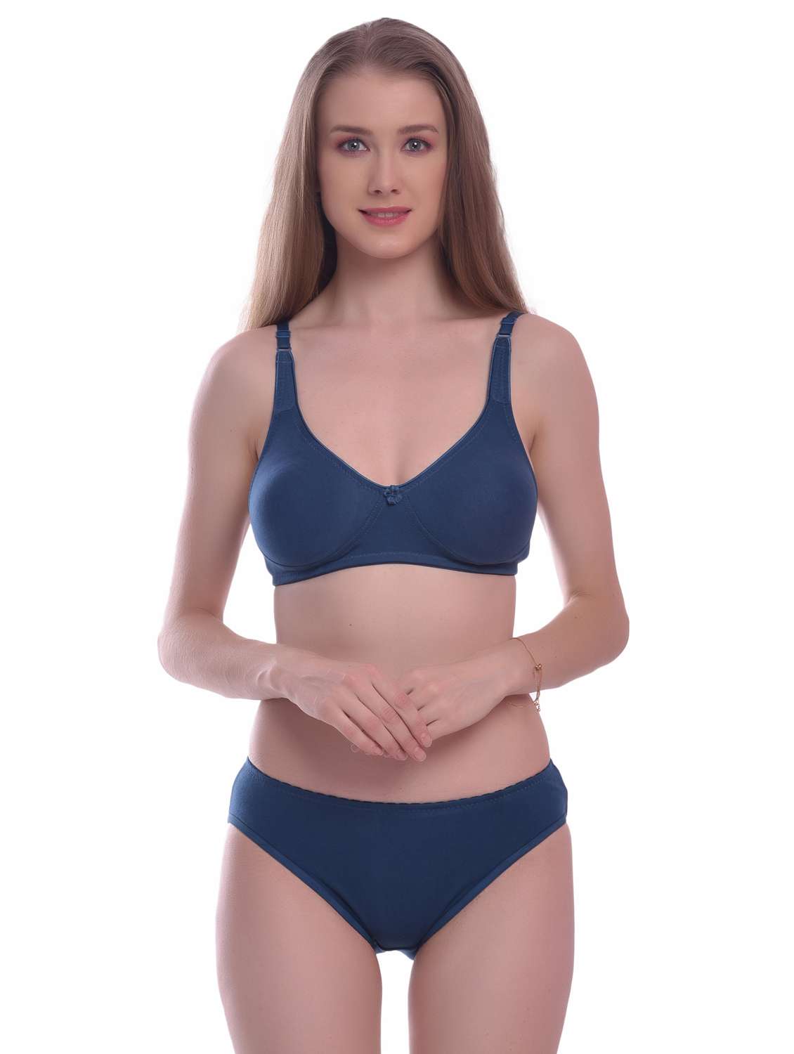 solid cotton regular bra & panty set - 18882553 - Zoom Image - 0