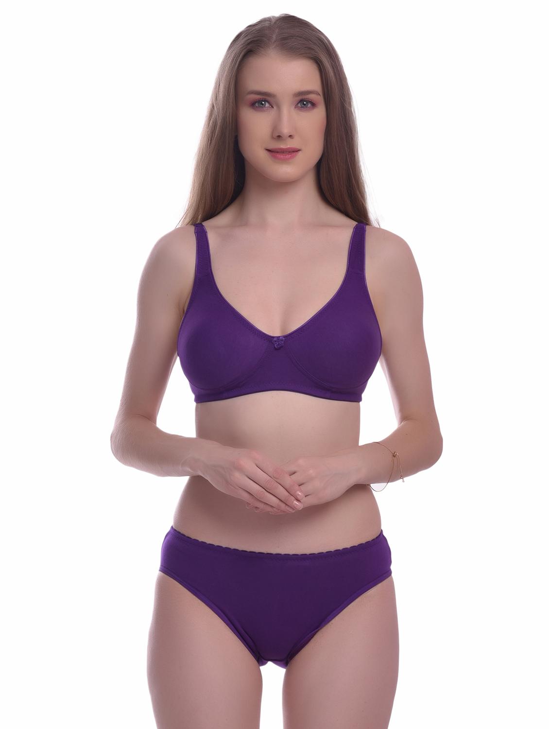 solid cotton regular bra & panty set - 18882555 - Zoom Image - 0