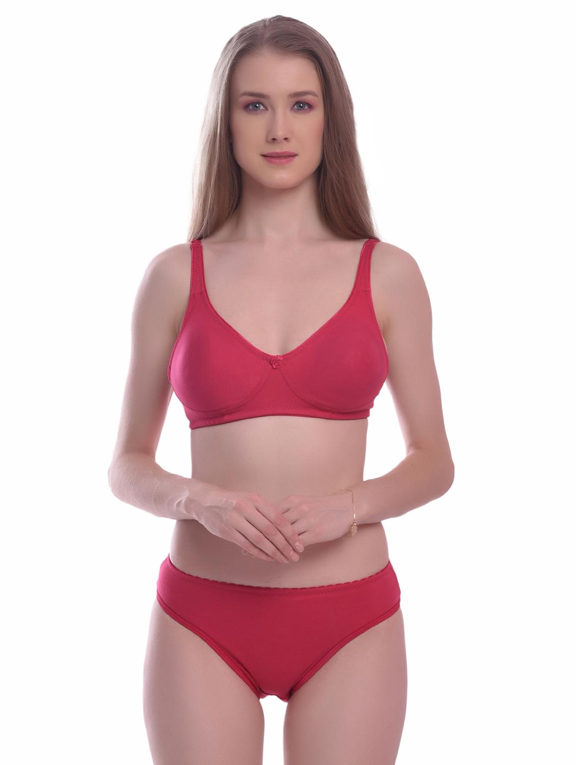 solid cotton regular bra & panty set - 18882556 - Zoom Image - 0