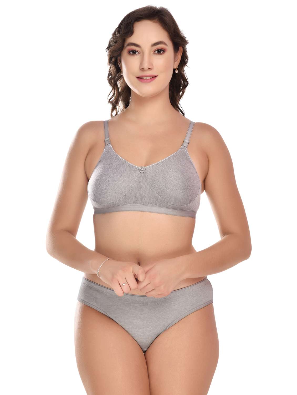 solid cotton regular bra & panty set 