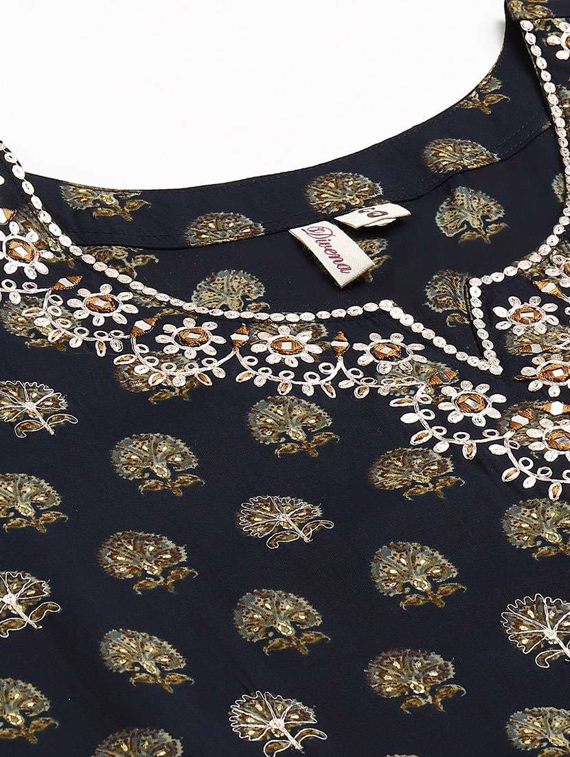 navy blue printed kurta pant dupatta set - 18882589 -  Standard Image - 5
