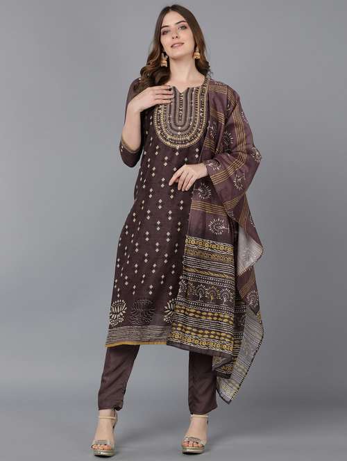 embroidered kurta pant dupatta set - 18882723 -  Standard Image - 0