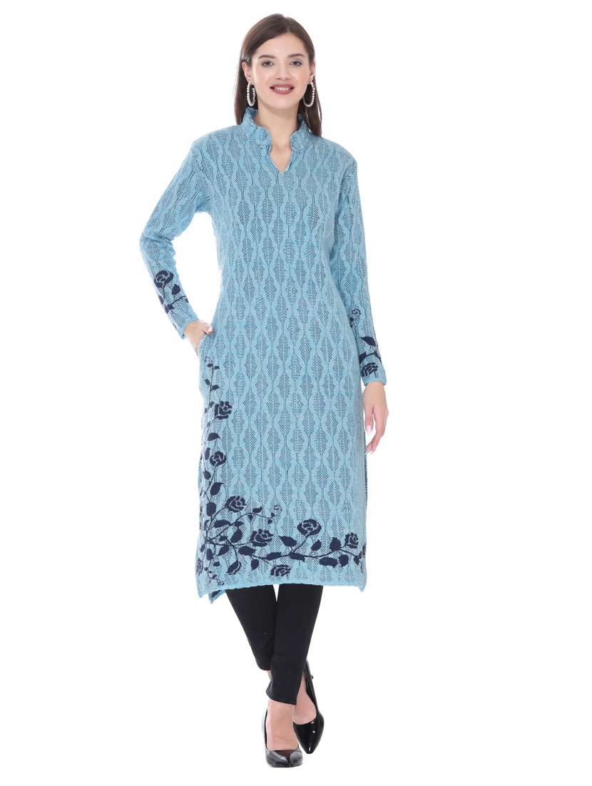 blue woolen kurta - 18885903 -  Standard Image - 3