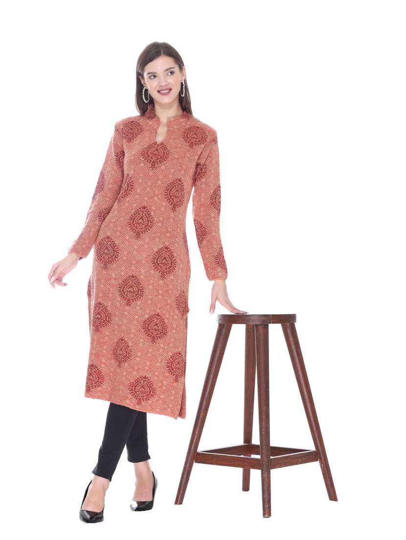 pink woolen kurta - 18885906 - Standard Image - 3