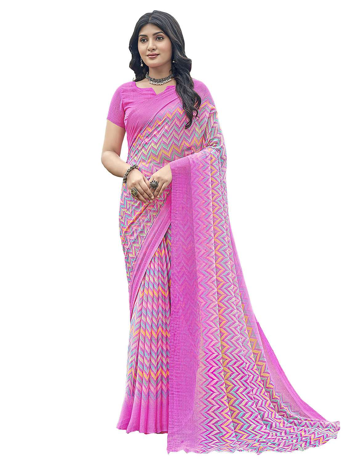 Buy online Multi Coloured Printed Saree With Blouse from ethnic wear