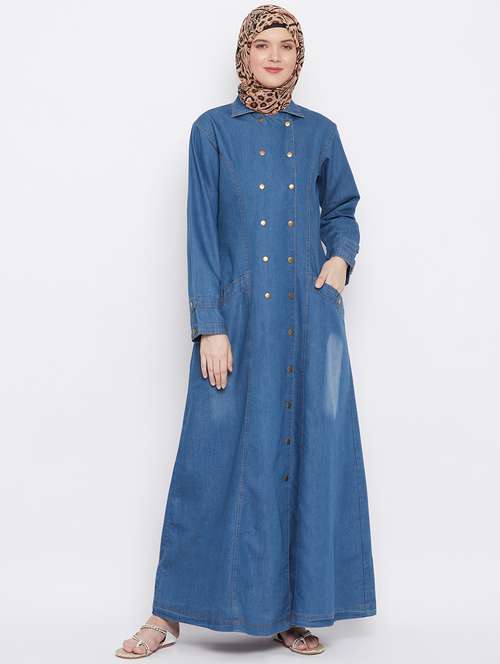 blue coloured denim cloak kaftan - 18886673 -  Standard Image - 0